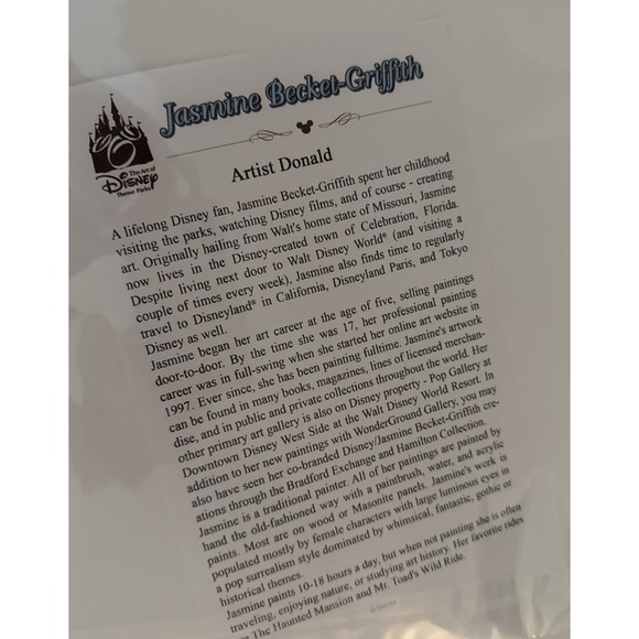 2025 Disney Parks Jasmine Becket Artist Donald Duck‎ Matte Print 14x18" NEW - Picture 2 of 3